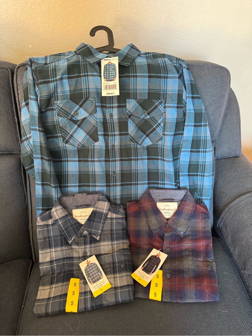 Weatherproof/ Hurley Men’s Blue Plaid Flannel Shirt -Lot of 3